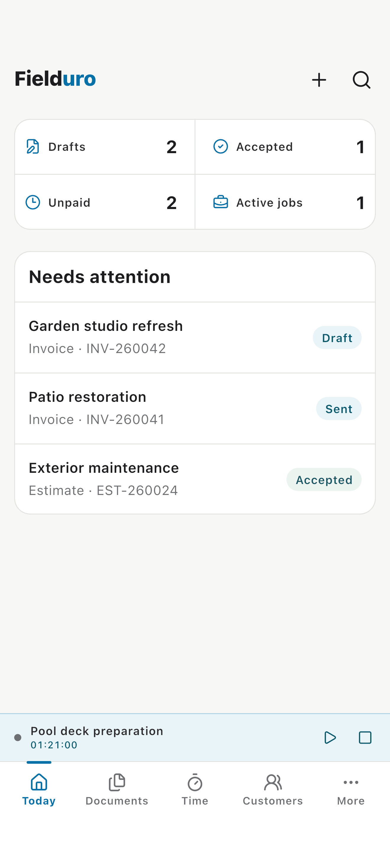 Work overview on iPhone